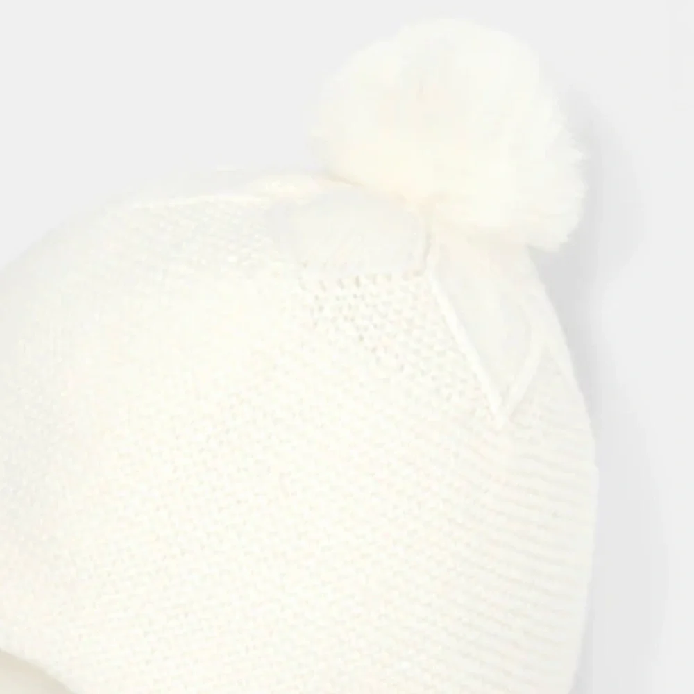 Jacadi Baby Girl Bertille Knit Soft White Scarf Hat with Pom Pom - Size 36M